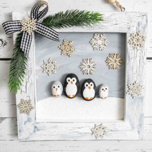 Penguin Family Portrait Pebble Art Craft Box