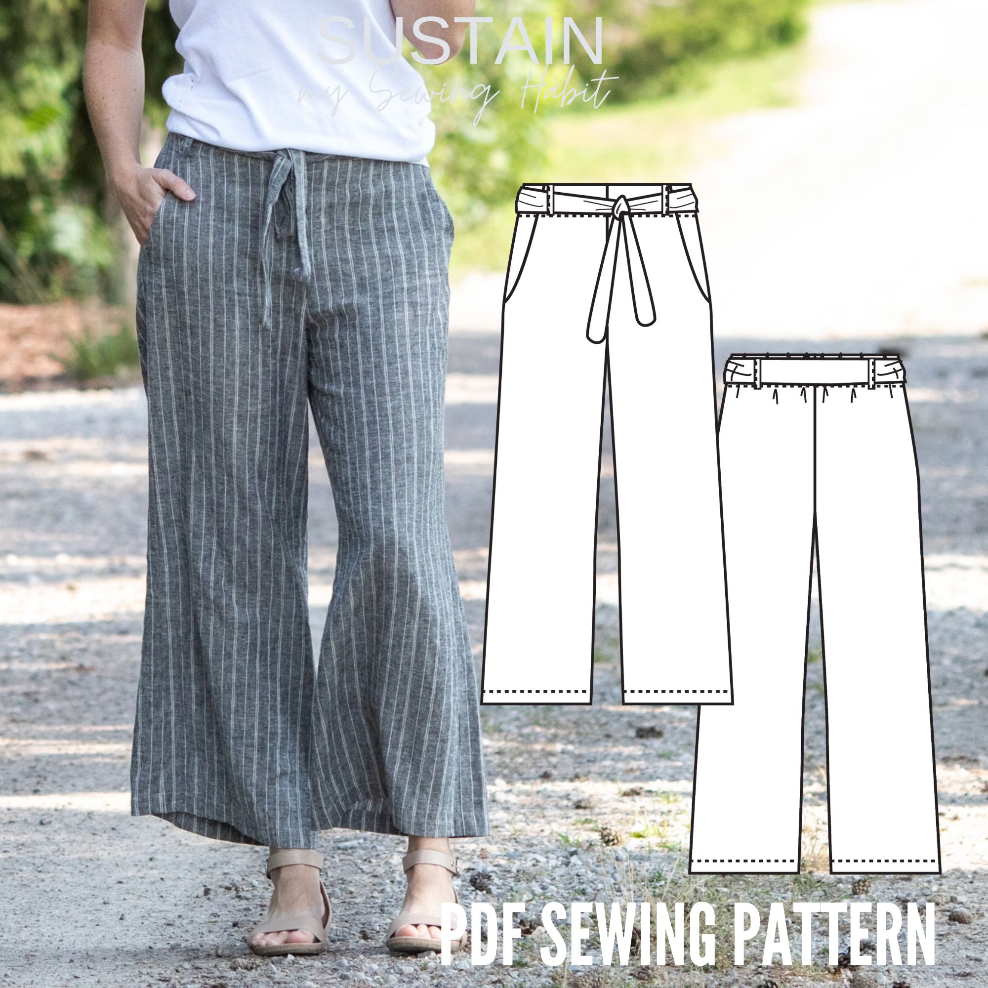 Wide-Leg Culotte Pants Sewing Pattern US6,8,10 (PDF Pattern File) (S1001)