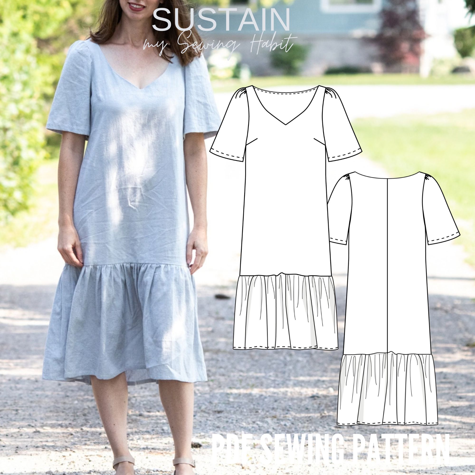 Mid-Maxi Dress Sewing Pattern US6,8,10 (PDF Pattern File) (S3001)
