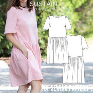 Casual Dress with Gathers Sewing Pattern US6,8,10 (PDF Pattern File) (S3002)