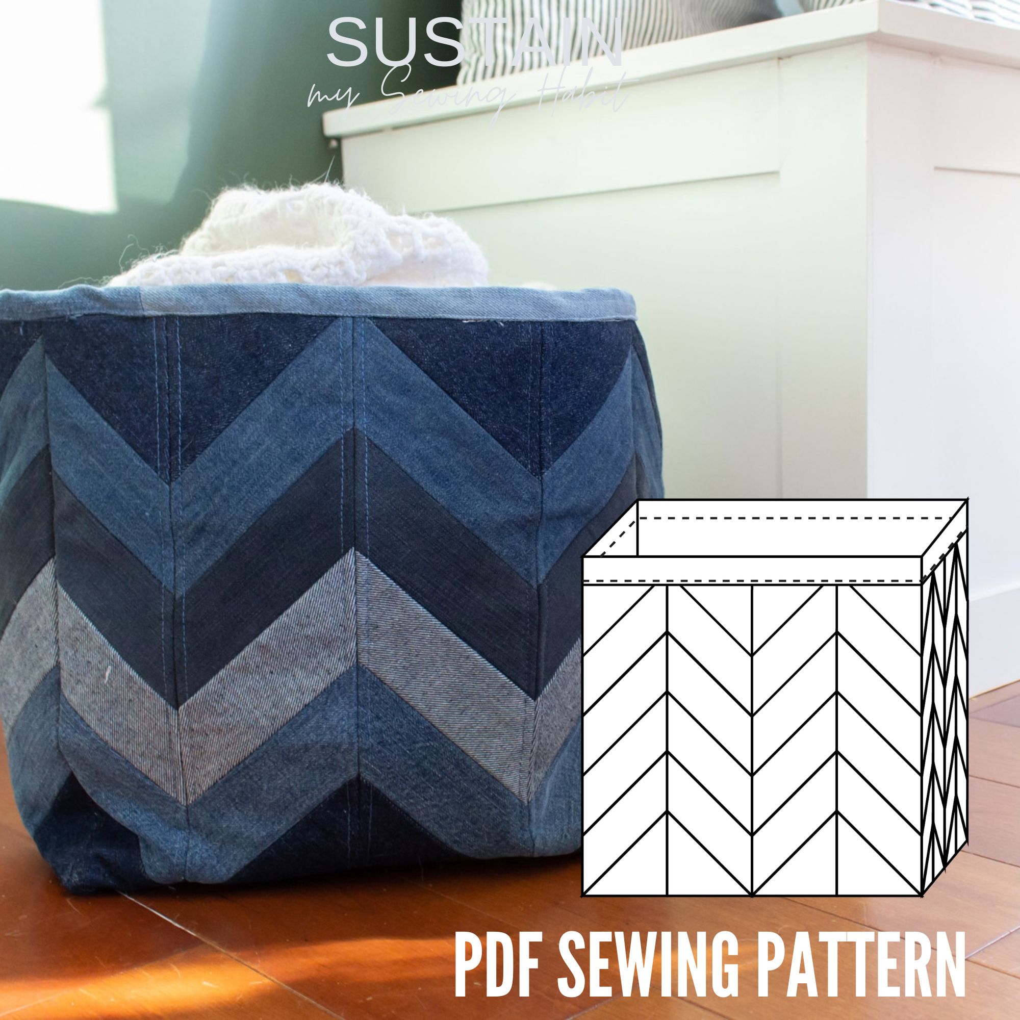 Herringbone Patchwork Storage Cube Sewing Pattern (PDF Pattern File) (S9005)